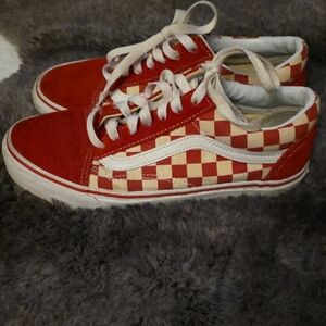 Womens Red And White Old Skool Checkered Vans